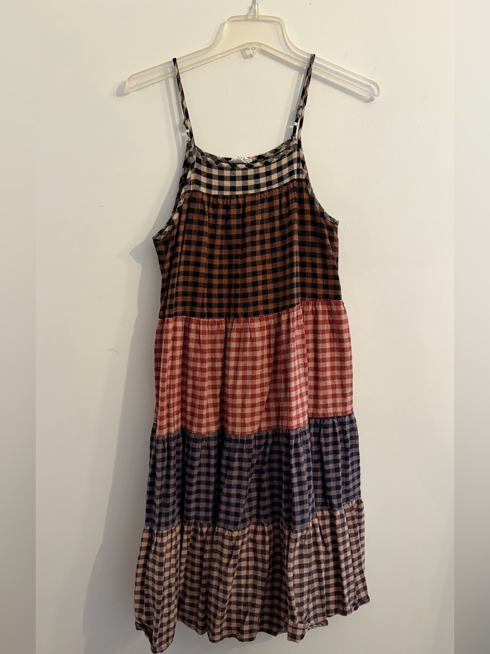 Storia Tiered Plaid Dress with Spaghetti Straps Size S Cute Fall Dress
